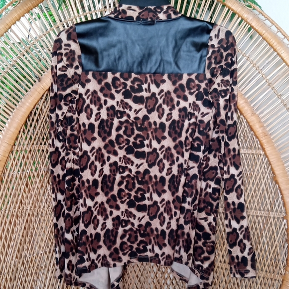 Animal Print fabric cardigan with faux leather - Picture 4 of 5